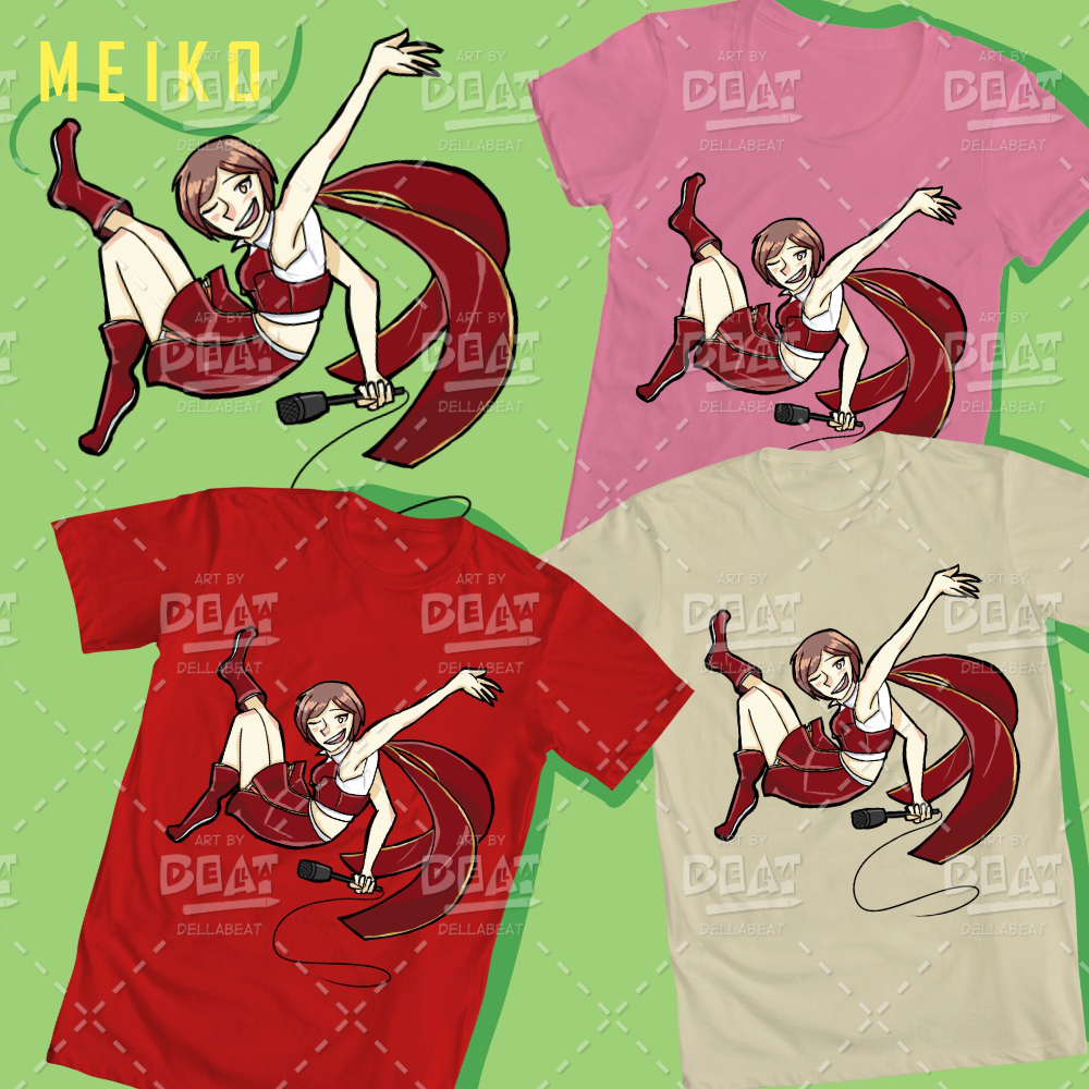 Various T-shirts displaying Meiko